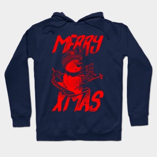 Skiing Snowman - Merry Xmas - Red Hoodie